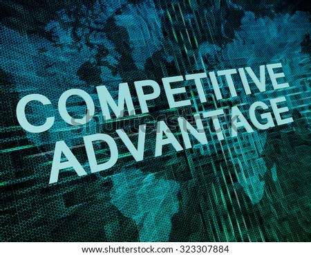 Competitive Advantage text concept on green digital world map background