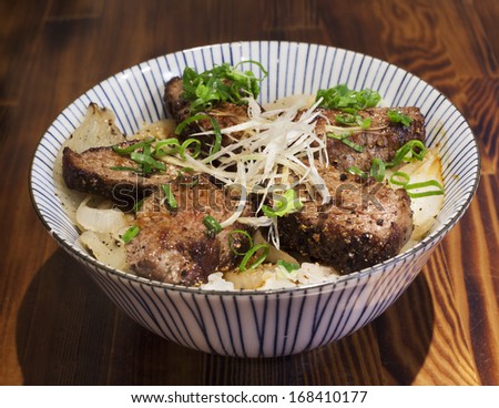 Beef  Donburi on rice meal