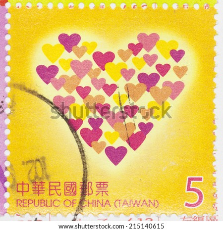 REPUBLIC OF CHINA (TAIWAN) - CIRCA 2013: A stamp printed in the Taiwan shows image of heart, circa 2013