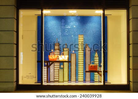 TAIPEI, TAIWAN - DECEMBER 21: Window display of a shopping mall at East Taipei has many large department stores. It is one of the best place to go and shop in Taipei, December 21, 2014, Taipei, Taiwan
