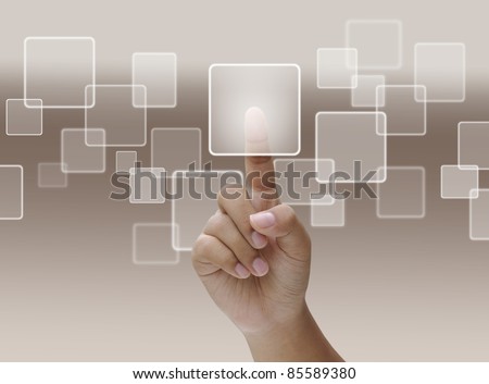 Hand pushing on a touch screen interface, choice concept