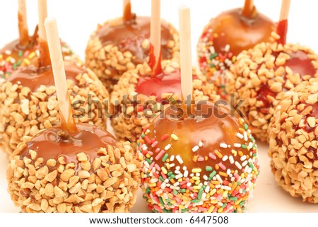 group of assorted caramel apples