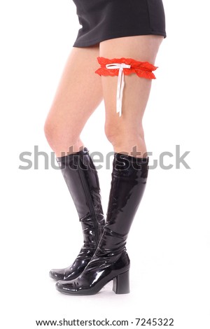 sexy skirt with knee high leather boots & garter