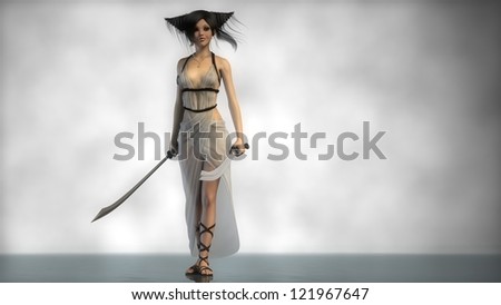 young elf girl with swords