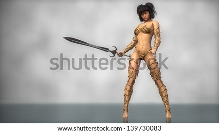 warrior girl in fantasy armor