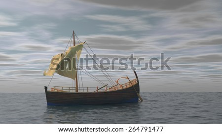 boat with torn sale in the sea