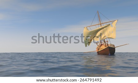 boat with torn sale in the sea