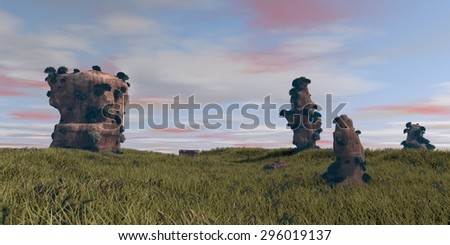 fantasy landscape of cliff in field