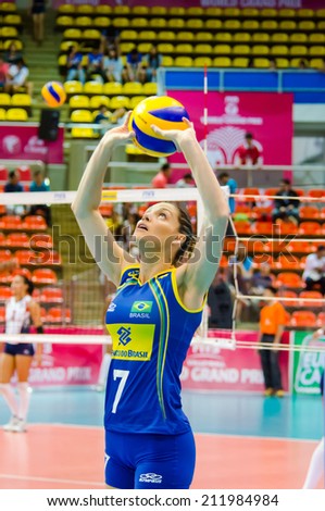 BANGKOK - AUGUST 15: Andreia Sforzin Laurence of Brazil Volleyball Team in action during The Volleyball World Grand Prix 2014 at Indoor Stadium Huamark on August 15, 2014 in Bangkok, Thailand.