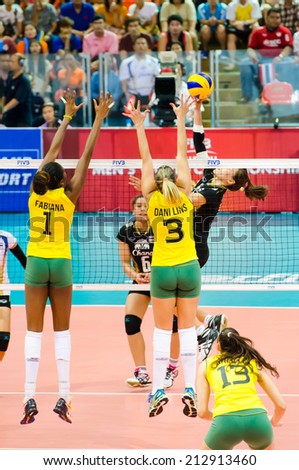 BANGKOK - AUGUST 17: Wilavan Apinyapong of Thailand Volleyball Team in action during The Volleyball World Grand Prix 2014 at Indoor Stadium Huamark on August 17, 2014 in Bangkok, Thailand.