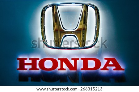 NONTHABURI - MARCH 24:  Logo of Honda on display at Thailand 36th Bangkok International Motor Show 2015 on March 24, 2015 in Nonthaburi, Thailand.