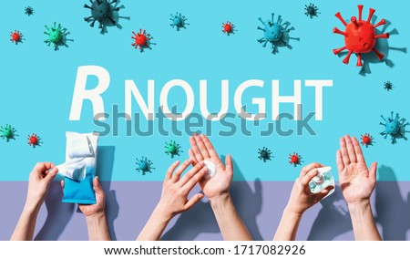 R Nought theme with person washing their hands with sanitizer Stock foto © 