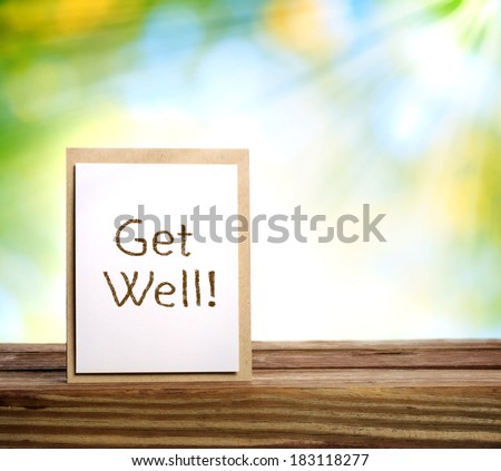 Get well message card over shiny leaves background