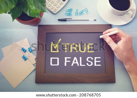 True or False check boxes with True checked, sketched on a little black chalkboard