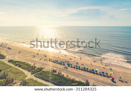 Myrtle Beach South Carolina aerial view at sunset