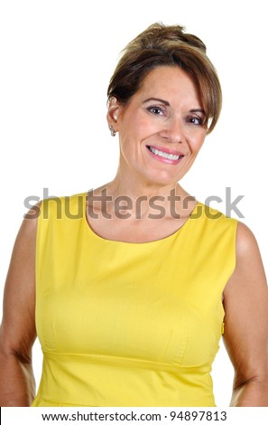 Middle Aged Woman Wearing Yellow Dress