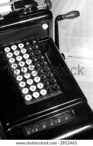 Vintage Adding Machine and Tax Return (Black and White)