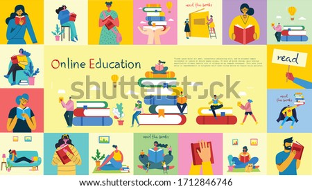 Vector concept illustrations of World Book Day, Reading the books and Book festival in the flat style.