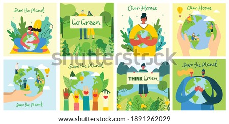 Earth day concept. Human hands holding floating globe in space. Save our planet. Flat style vector isolated illustration.