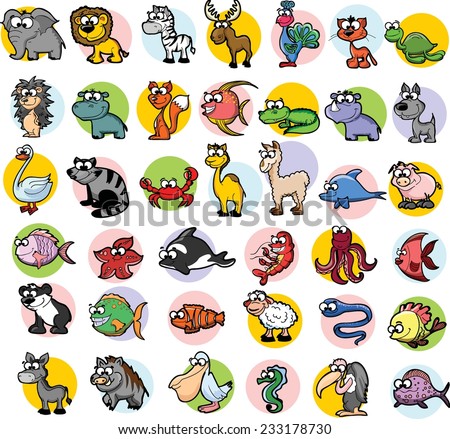 Set Of Cute Cartoon Animals Stock Vector Illustration 233178730