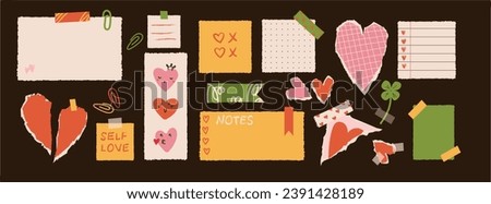 Various Paper notes on stickers. Information board with blank Paper sticky notes for reminders, to do list, planner, schedule. Hand drawn Vector illustration. Cartoon style.