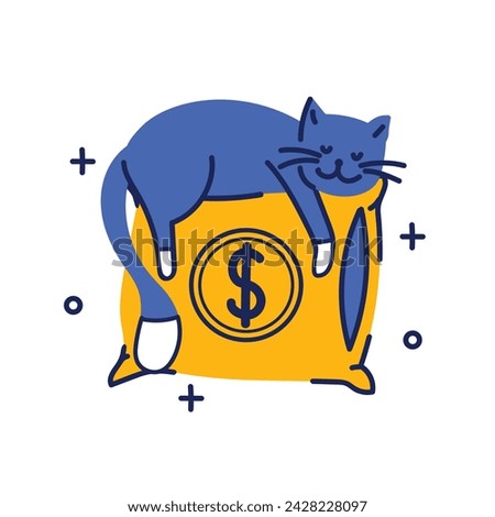 Money pillow. Personal finance, money savings, emergency support fund, personal capital, insurance. Cute cat bank. Modern flat cartoon style. Vector illustration