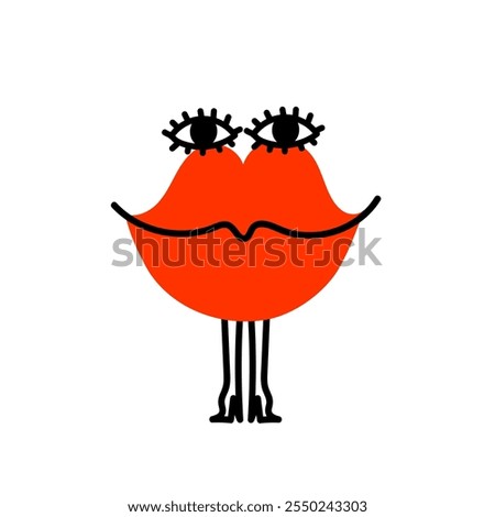 Vector valentine logo design template and graphic elements for advertising, branding, posters and banners. Funny cartoon illustration with smiling character and mascot of a lips icon with heart