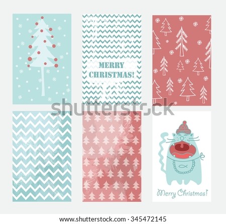 Collection Of 6 Christmas Card Templates. Stock Vector Illustration 345472145 : Shutterstock