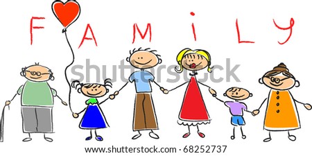 Happy Family Holding Hands, Hand Drawing Isolated On White Background ...