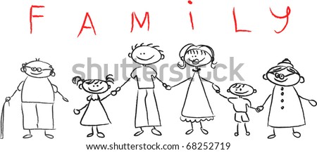 Happy Family Holding Hands Hand Drawing Isolated On White Background ...