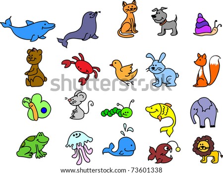 a set of icons animals, birds, fish,