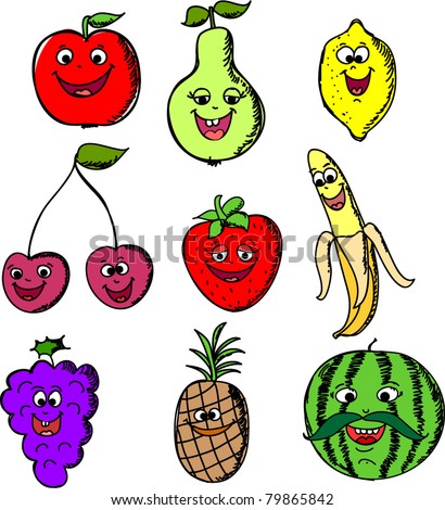 Set Cartoon Funny Of Fruits Stock Vector Illustration 79865842 ...