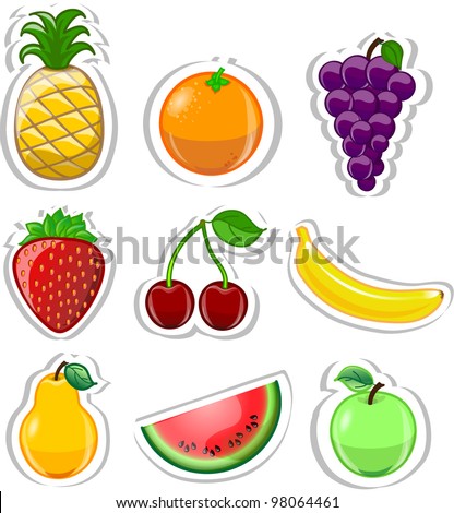 Cartoon Banana, Cherry, Watermelon, Apple, Pear, Banana, Orange ...