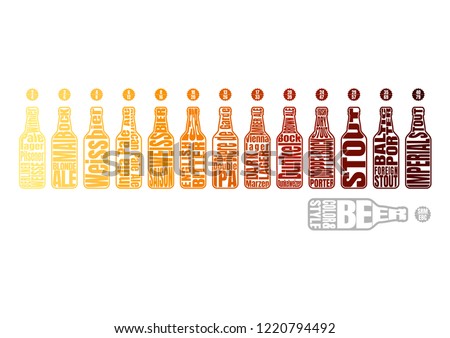 Beer bottle with lettering. Beer chart Infographic of style and Color based on SRM and EBC Standard. 