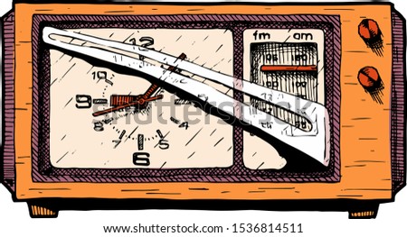 Vector hand drawn sketch of retro radio clock.