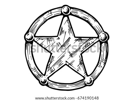 Vector hand drawn illustration of Sheriff star in vintage engraved style. isolated on white background.