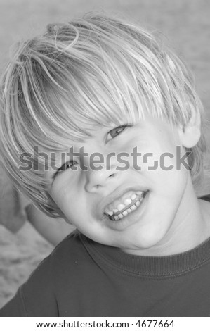 Young Blond Boy at the Beach Black and White