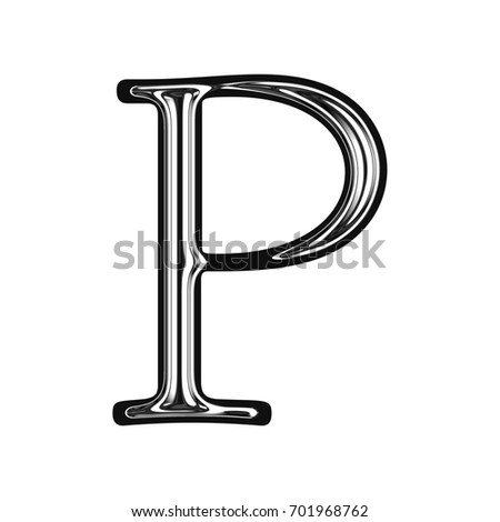 Shiny Black Metallic Glass Uppercase Or Capital Letter P In A 3d