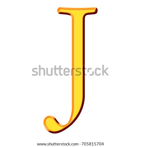 Golden Yellow Shiny Metallic Uppercase Or Capital Letter J In A 3d