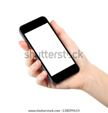 isolated woman hand holding the phone with isolated screen