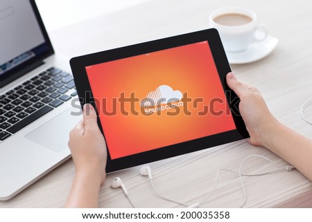 Simferopol, Russia - June 22, 2014: SoundCloud online-platform and site to distribute digitized audio information and having the functions of a social network.