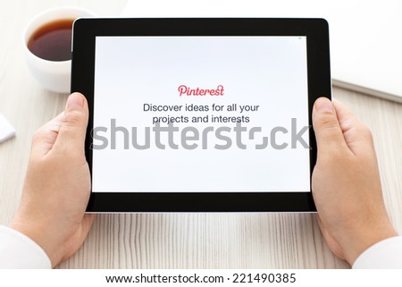 Simferopol, Russia - September 13, 2014: Pinterest the social Internet service, photo hosting allowing users to add images to thematic collections.