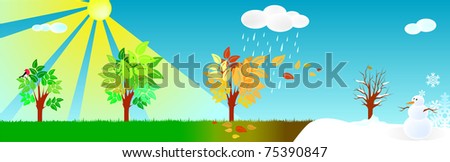 Four seasons raster illustration: spring, winter, fall, summer