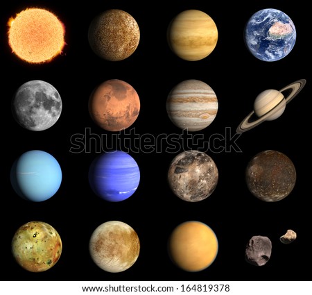A Rendered Image Of The Planets And Some Moons Of Our Solar System ...