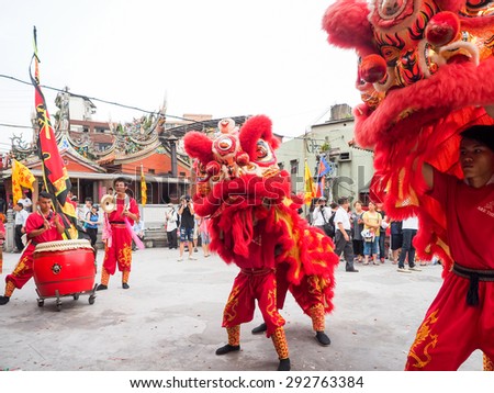 TAIPEI,TAIWAN - June 21 : The folk-custom acrobatics in the temple fair of township on June 21,2015 in Tamsui,Taipei,Taiwan. The fair held annually on chinese lunar date of sixth in May