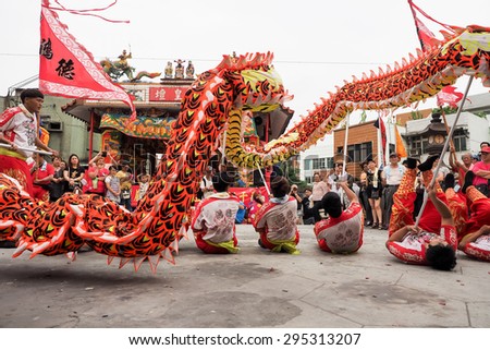 TAMSUI,TAIWAN- June 21:The Dragon Dance Show in Culture Festival of Tamsui Shing Shuei Yan on June 21,2015 in Tamsui,Taipei,Taiwan. The fair held annually for honor of the Ching-Shui Master.