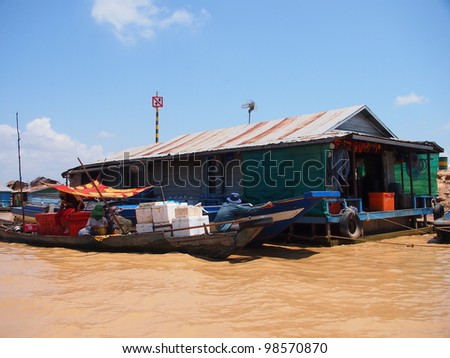 SIEM REAP, CAMBODIA-MAR 20: Cambodian people live beside Tonle Sap Lake in Siem Reap, Cambodia on March 20, 2012. Tonle Sap is the largest freshwater lake in SE Asia peaking at 16k km2