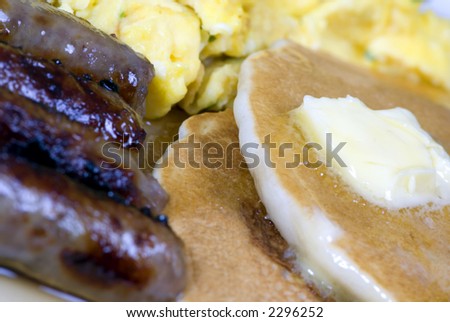 A good start to the day with Pancakes, eggs and sausage