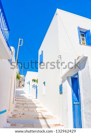 Beautiful typical cycladitic scene in Langada a village of Amorgos island in Greece