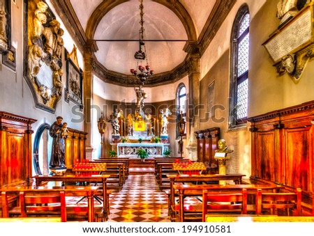 interior of an old church at Murano island near Venice Italy. HDR processed